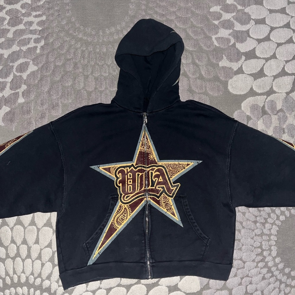 Mens YoungLA Black/Burgundy Star Hoodie